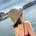thumbnail image 4 of JM Sombrero de playa plegable ancho beige para mujer, sombrero de verano para mujer, con lazo JM, 4 of 5