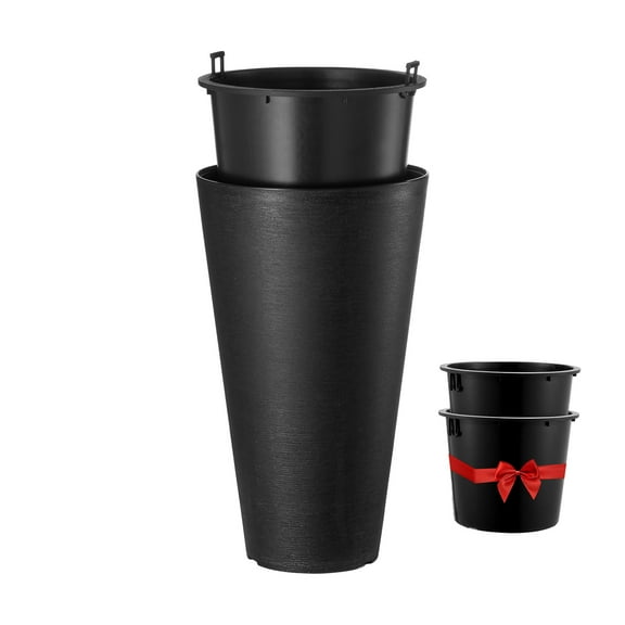 KFFKFF Duo Pack of 24inch Planters for Indoor and Outdoor Use, Black Circular Spacious Plant Containers for Patio or Front Porch, Tall Slender Flower or Tree Pots with Contemporary Styling