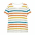 thumbnail image 3 of Girls T Shirts Loose Fit Drop Shoulder Breathable Stripes Print Crew Neck Short Sleeve Tee for Daily Wear Girls Tops Beige 1 Years-2 Years, 3 of 3
