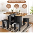 thumbnail image 6 of MIERES Folding Dining Table Set for 4, Dinner Table with 4 Leather Chairs and Shelves, Space Saving Foldable Dining Table with 6 Wheels, Kitchen Table for Small Spaces, Walnut, 6 of 6