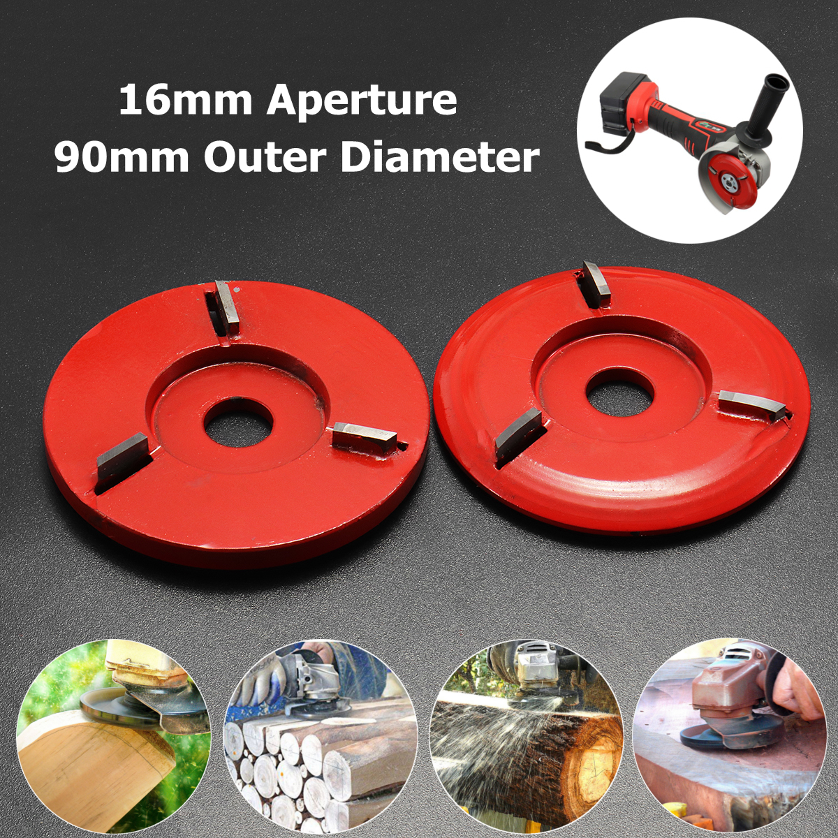 Angle Grinder Disc, 90mm Diameter 16mm Bore Red Power Wood Carving Disc