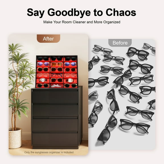 18 slots 47.5*37.5*5.5cm Sunglasses Organizer Black&Red Sunglasses Display Case with Side Buttons