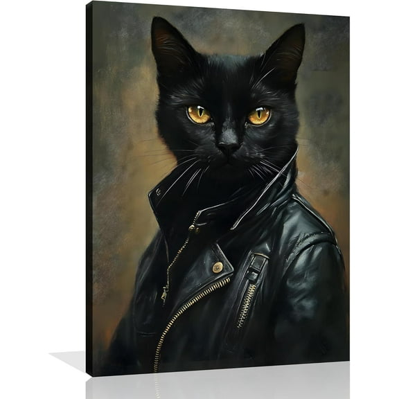 Aaheei Gothic Cat Wall Art Funny Cat Canvas Poster for Wall Halloween Kitten Painting Wall Art Gothic Academia Wall Art Funny Black Kitten Picture for Living Room Bedroom Wall