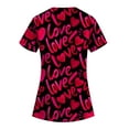 thumbnail image 3 of Valentines Day Print Scrub Tops Women Love Heart Printed V-Neck Breathable Workwear Shirt Short Sleeve Professionals Soft Stretch T-Shirts with Pockets (Wine), 3 of 4