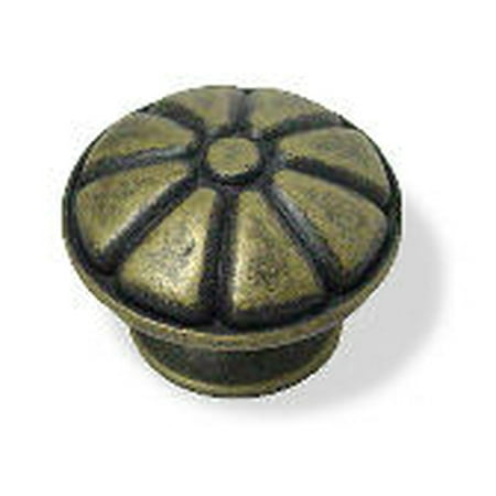 Antique Brass Distressed Finish - Distressed Antique Brass Knob Spoked or Flower Design 1-1/2