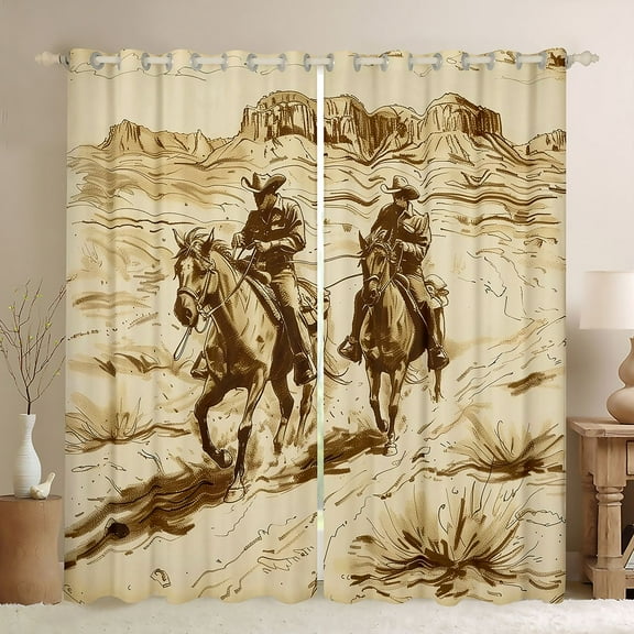 Homewish Western Cowboy Black Out Curtains,Rustic Southwestern Curtains Pack of 2 (42x63 Each),Tropical Desert Bedroom Curtains For Girls Kids,Microfiber Bedroom Decor