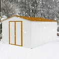 thumbnail image 4 of Olurrisa 10FT x 12FT Outdoor Metal Storage Shed, White+Yellow Apex Roof Design with Hinged Lockable Door, Durable Construction with Punched Vents, 4 of 6