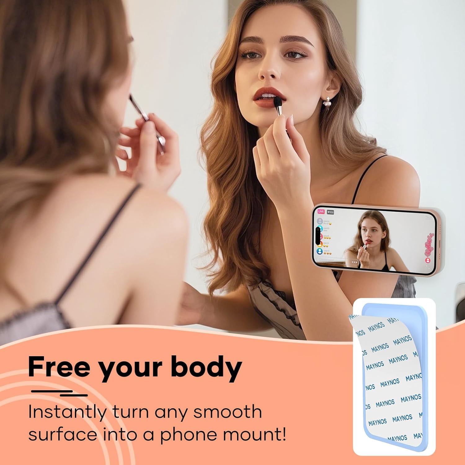 MKEUDQ-Silicone Phone Sticky Grip, Suction Phone Case Mount for iPhone and Android, Hands-Free Sticky Cell Phone Grip, Mobile Fidget Mirror Holder for Selfies and Videos