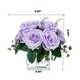 thumbnail image 4 of Enova Home 9 Heads Artificial Silk Rose Flowers in Clear Cube Glass Vase with Faux Water (Lavender), 4 of 4