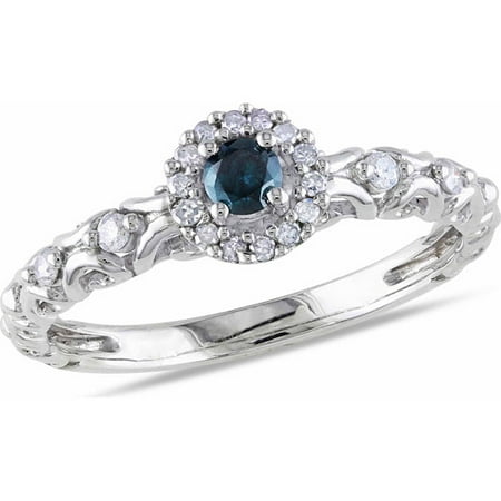 1/4 Carat T.W. Blue and White Diamond Sterling Silver Halo Ring