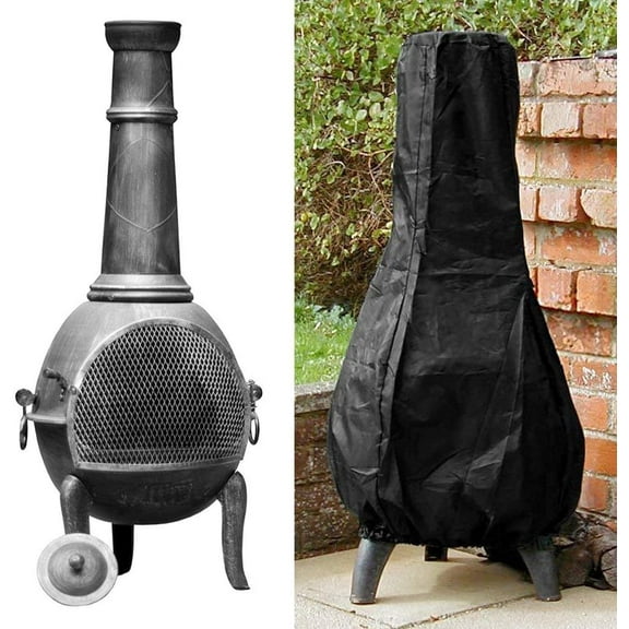 Willstar Outdoor Patio Chimenea Cover ,Waterproof Garden Heavy Duty Breathable Oxford Fabric Patio Heater Cover, Rain Sun UV Protector 1.2m High Black