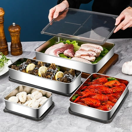 

Honrane Refrigerator Stainless Steel Cheese Container Elevated Base Fridge Deli Meat Storage Box with Lid - Kitchen Food Storage Container for Freshness