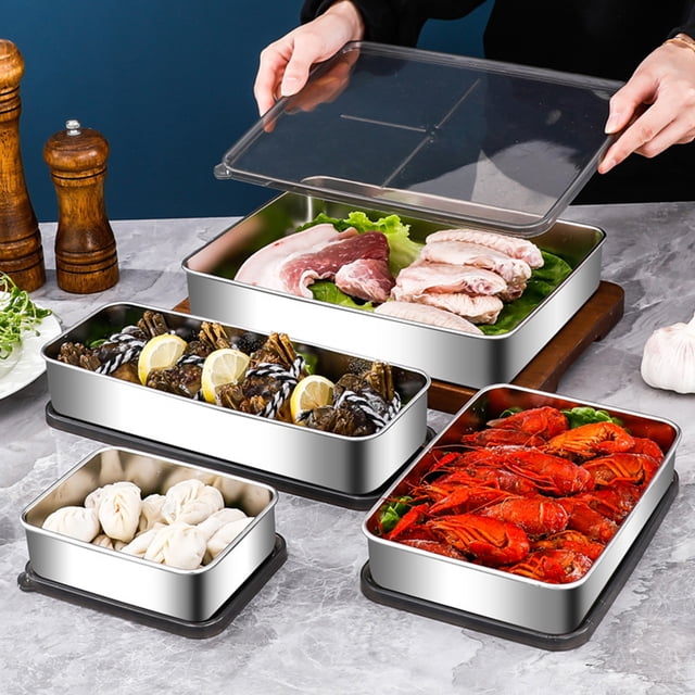 Visland Refrigerator Stainless Steel Cheese Container Elevated Base Fridge Deli Meat Storage Box Kitchen Food Storage Container with Lid