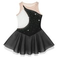 thumbnail image 3 of Yruioon Kids Girls Round Neck Mesh Splice Figure Ice Skating Dress Gymnastics Leotard Sleeveless Black 14, 3 of 7