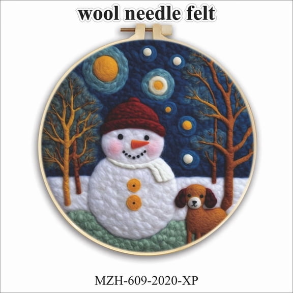Snowman Needle Felting Kit, Beginner Felt Painting Kit with Decorative Frame, Suitable for Home Decoration, Christmas Gift