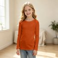 thumbnail image 5 of Girls Slim Fit Tee Long Sleeve Ribbed Solid Crew Neck Basic Fall Shirt Tops, 5 of 6