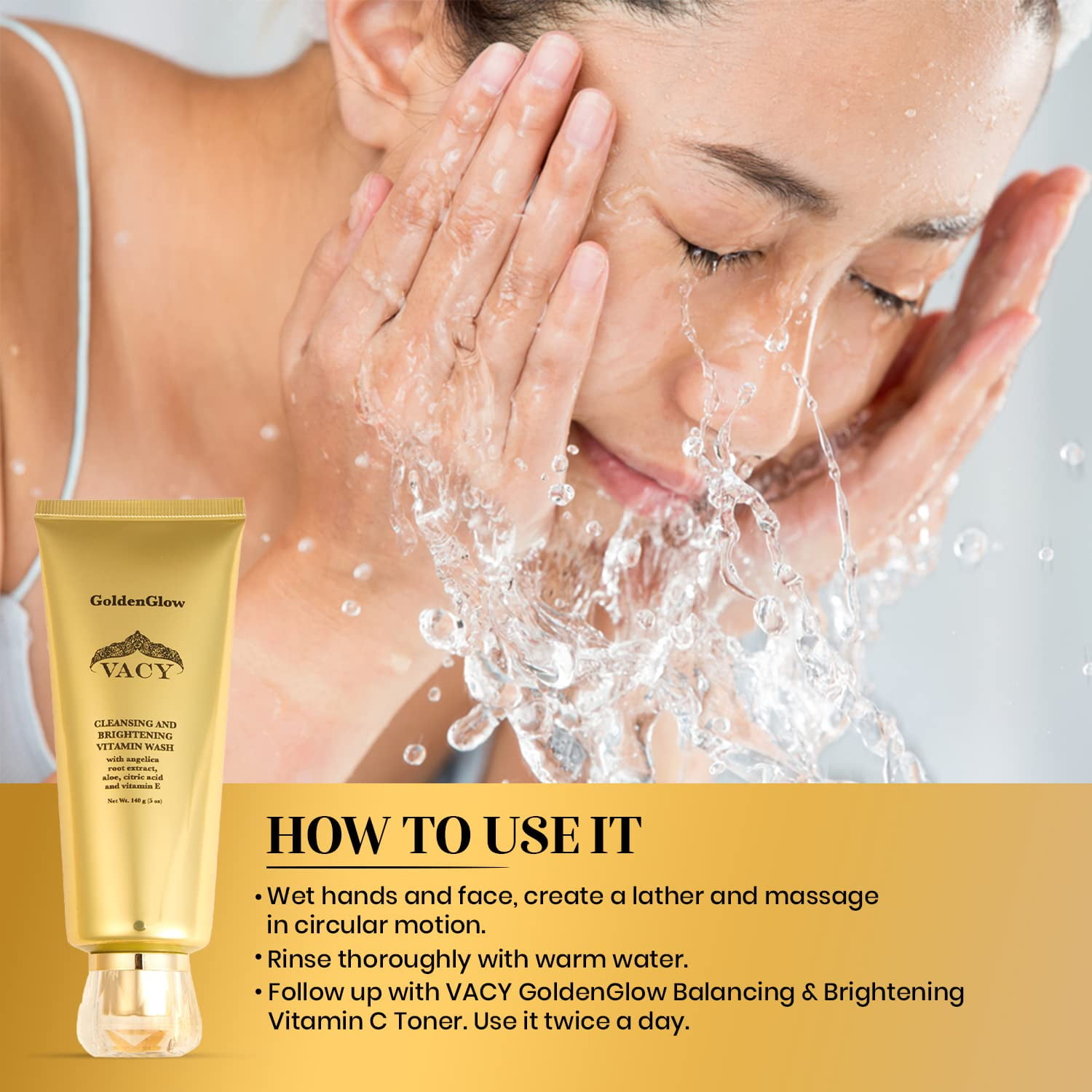 VACY GoldenGlow Cleansing and Balancing Vitamin Face Wash, 6.7 fl oz
