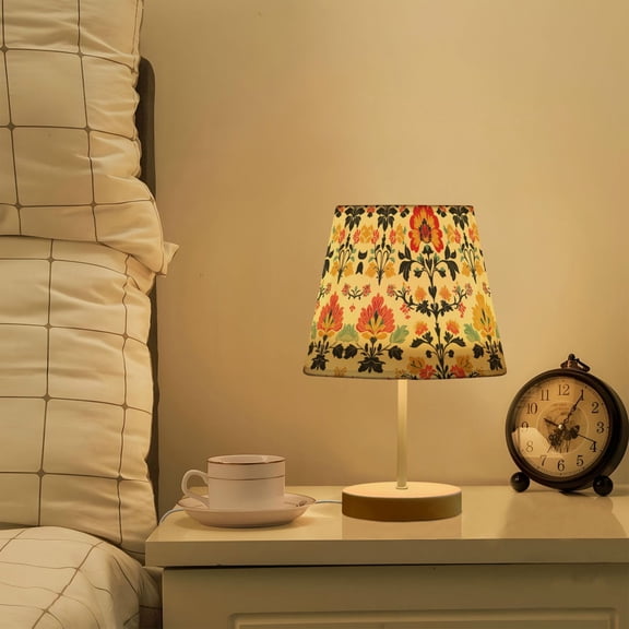 Yayeee Mini Table Lamp 10.8" Dimmable with Fabric Shade 3 Color Temperatures, Beige Floral