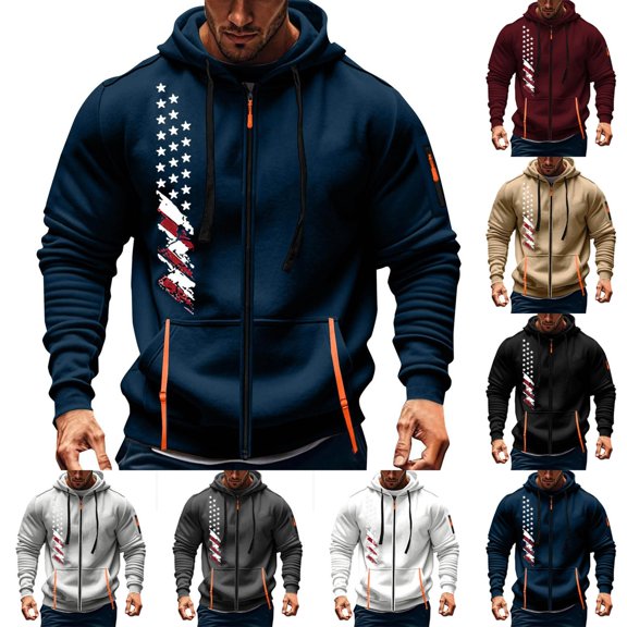 Babcutegg Hooded Jacket for Men Active Fit Long Sleeve Full Zip Athletic Casual Fashion Graphic Coat with Pockets White Size L