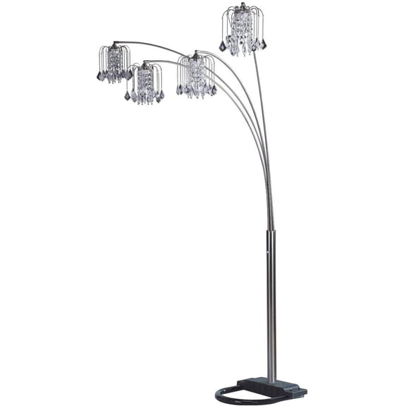 NEW Brushed Steel Body U Base & Faux Crystal Ornaments Shade Finish 63" Floor Lamp 6966, 4 Bulbs Included