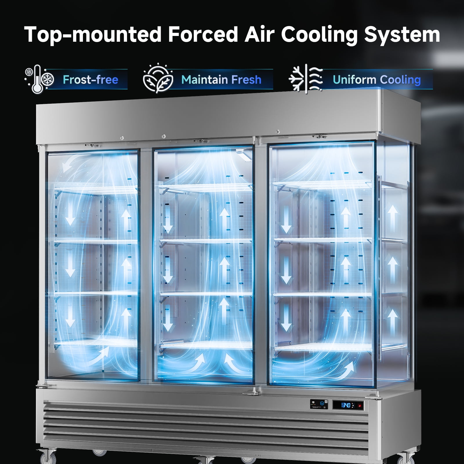 VEECOOL 72 cu.ft Commercial Refrigerator WiFi-Enabled, 82" Two Section Full Door Stainless Steel Reach in Refrigerator, Stainless Steel, App and Digital Control, R290 Refrigerant, ETL&ETL Sanitation