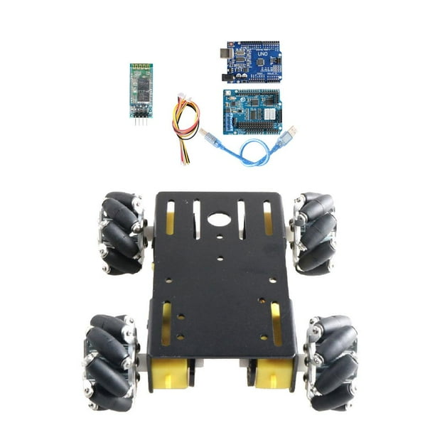 Chasis de robot 4WD de aleación de aluminio con motor TT y ruedas Mecanum para proyectos de PI y robótica. Bluetooth negro 1: 120
