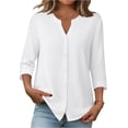 thumbnail image 2 of JoveMarine Women's Solid Color Casual Button Up Blouse Round V-Neck Short Sleeve Top Lightweight Office Work Shirt for Spring Fall Daily Wear White XL, 2 of 6