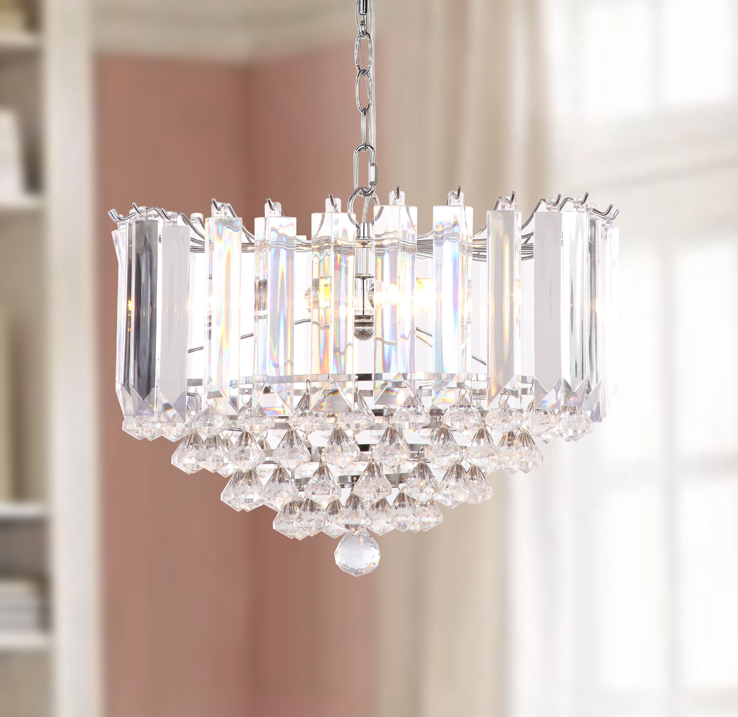 【新品】Safavieh Hampton 2 Light ペンダントライト Safavieh Hampton 2 Light 16.5 In. Dia. Glass Pendant, Chrome