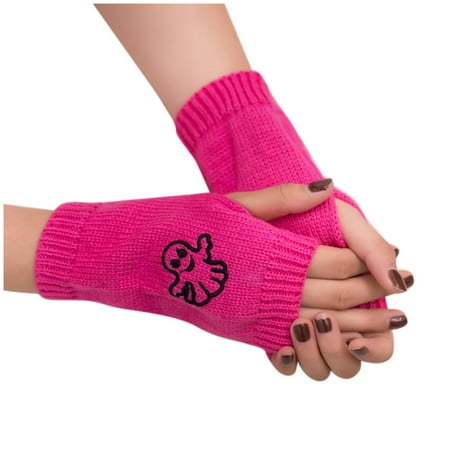 

Dadaria Warm Gloves Women Girl Knitted Arm Fingerless Keep Warm Winter Gloves Soft Warm Mitten Hot Pink Women
