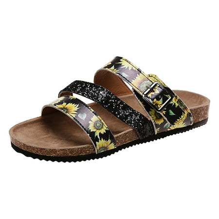 

Ladies Plus Size Summer Rhinestone Flat Roman Sandals Beach Slippers