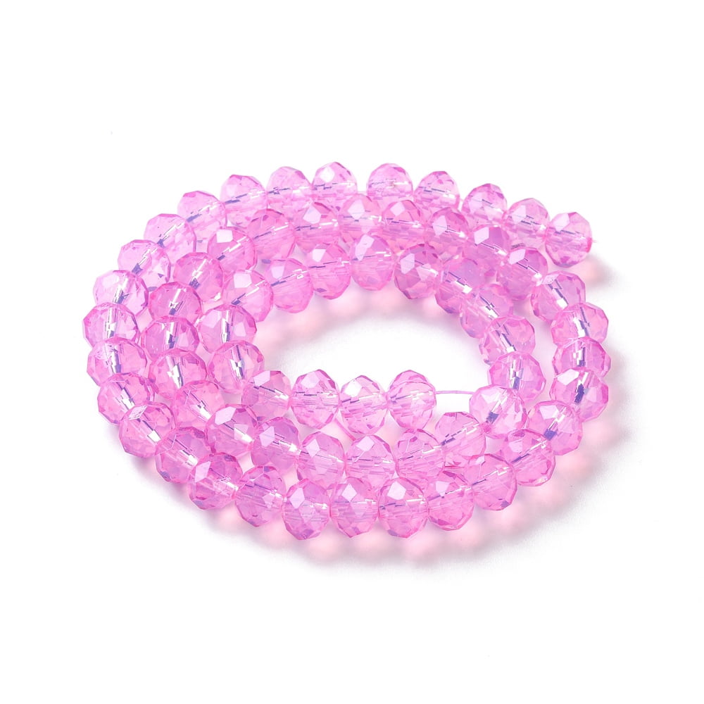 Baking Painted Transparent Glass Beads Strands Imitation Opalite Faceted Round Magenta 8x6mm Hole: 1.6mm about 65pcs/strand 15.94''(40.5cm)