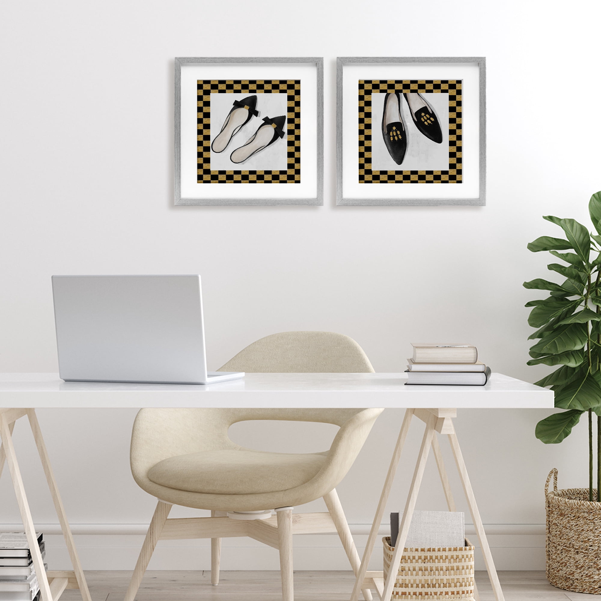 Stupell Industries Black Flats & Sliders 2 Piece Gray Framed Print Under Glass Set, design by Lorenzo Collective