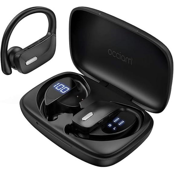 Wireless Earbuds Bluetooth Headphones 48H Play Back Earphones in Ear Waterproof with Microphone LED Display for Sports Running Workout Black