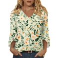thumbnail image 3 of Iaqnaocc Womens Summer Tops 3/4 Length Sleeve Womens Tops Dressy Casual Crewneck T-Shirts Vintage Floral Print Tunic Tops Basic Loose Spring Day T Shirts Light Green L, 3 of 6