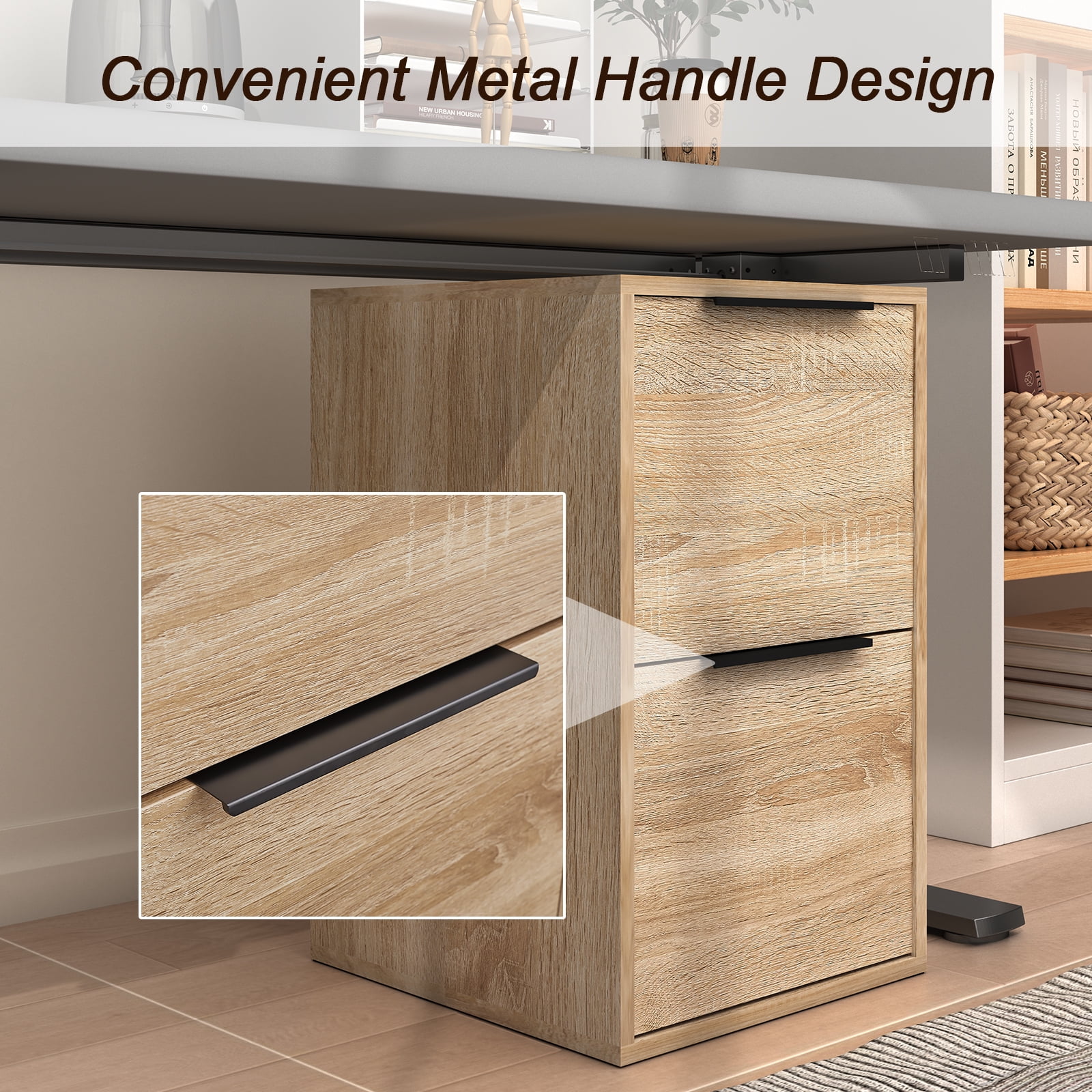 Marcree 2 Drawer File Cabinet, Wood Small Filing Cabinets with Hanging Bars for Letter Size, Wooden Vertical File Cabinets for Home Office, Oak