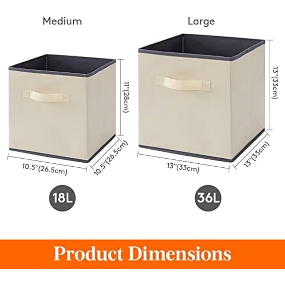 6 Packs Storage Cubes, 11 Inch Cube Storage Bins, Foldable Decorative Fabric Storage Baskets for Organizing Home Organizers with Handles for Shelves, Closet, 18L Beige