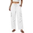 thumbnail image 4 of Womens Cargo Hiking Pants with Zipper Pockets Quick Dry Water Resistant Parachute High Waist Baggy Travel Pants Lightweight White XL(XL), 4 of 5