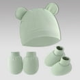 thumbnail image 3 of LZHGirlshop 3 Pieces Newborn Solid Color Hat Mittens Sock Set No Scratch Gloves for 0-12 Months Boy Girl,Green,One Size, 3 of 5