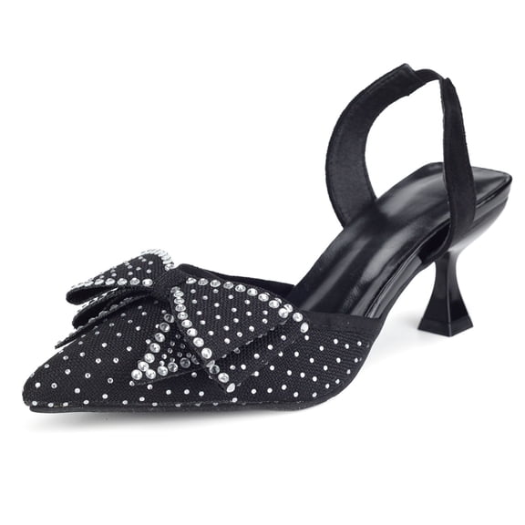 BERANMEY Women's Rhinestone Bow Pointed Toe Stiletto Heels Sparkly High Heels Dress Pumps for Evening Party and Wedding