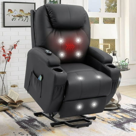 Lacoo Power Lift Recliner with Massage and Heat, Black Faux Leather