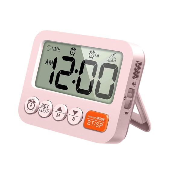 Reloj despertador digital con pantalla grande y volumen ajustable, pequeño reloj de escritorio con temporizador electrónico para baño, aula, cocina y Rosa