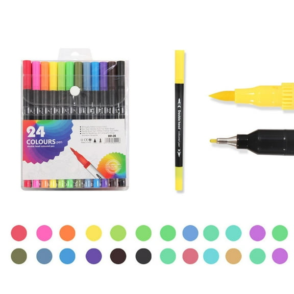 JGJJUGN 24 Color Double Headed Watercolor Markers Set - Vibrant Dual Tip Art Pens for Painting, Illustration, and Crafting