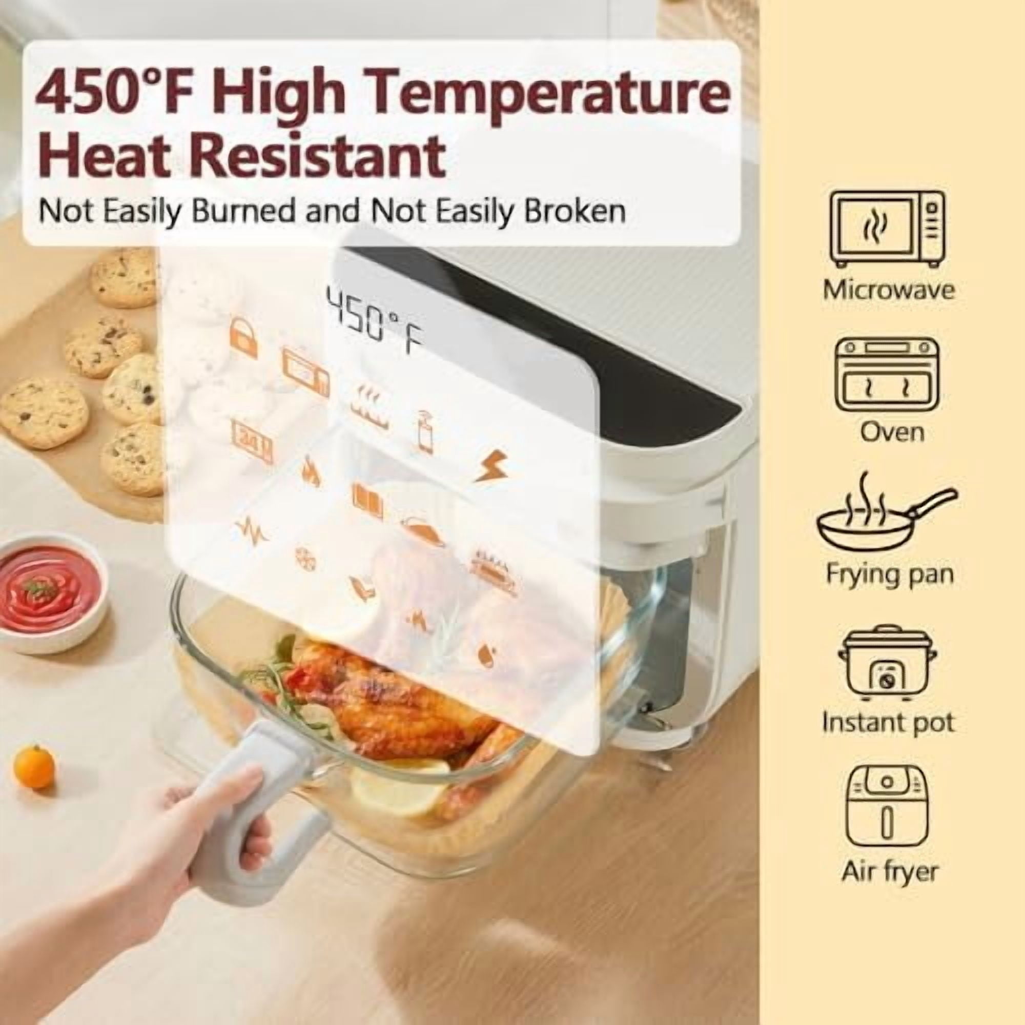 9 Inch Air Fryer Liners Disposable-200PCS Square Parchment Paper Liners,Heat Resistant & Non-Stick,Unbleached Liners for Air Fryer,Oven,Roasting,Baking,Microwave（Bottom is 8 Inch）