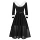 thumbnail image 2 of TaTaai Women's Evening Party Dress V Neck Long Sleeve Faux Fur Collar Mesh High Low Hem with Belt Stretchy Soft Fall Winter Gift, 2 of 3
