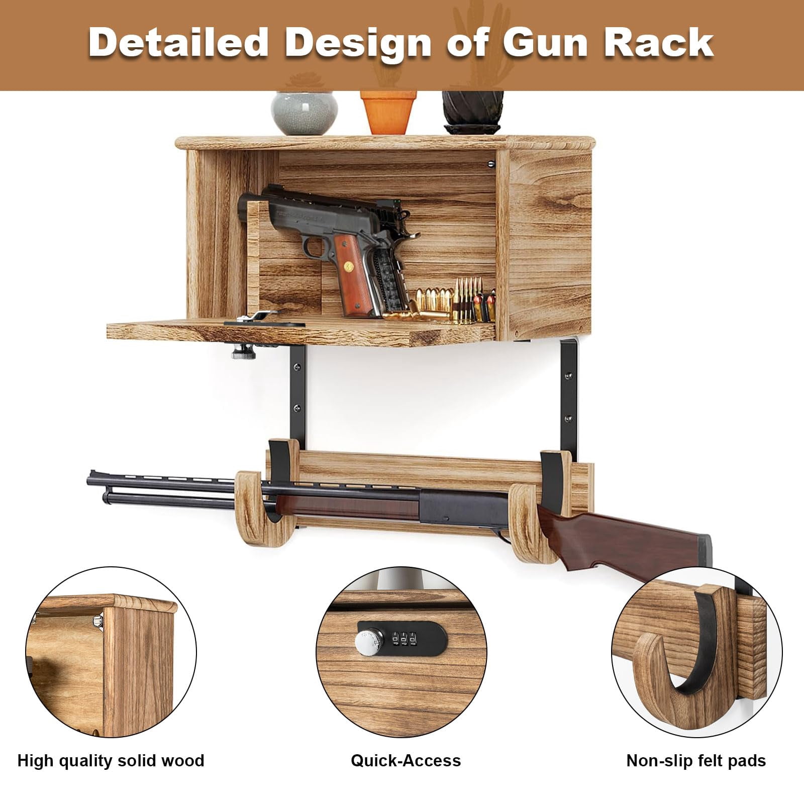 Wall Mount Lock Gun Racks for Wall With Storage Gun Racks for Wall Display