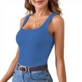 thumbnail image 2 of Camiseta Sin Mangas de Punto Acanalado Informal con Cuello Cuadrado de Verano para Mujer, Azul, Talla S, 2 of 6