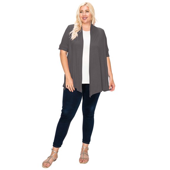 Women's Plus Size Casual Short Sleeve Open Front Cardigan