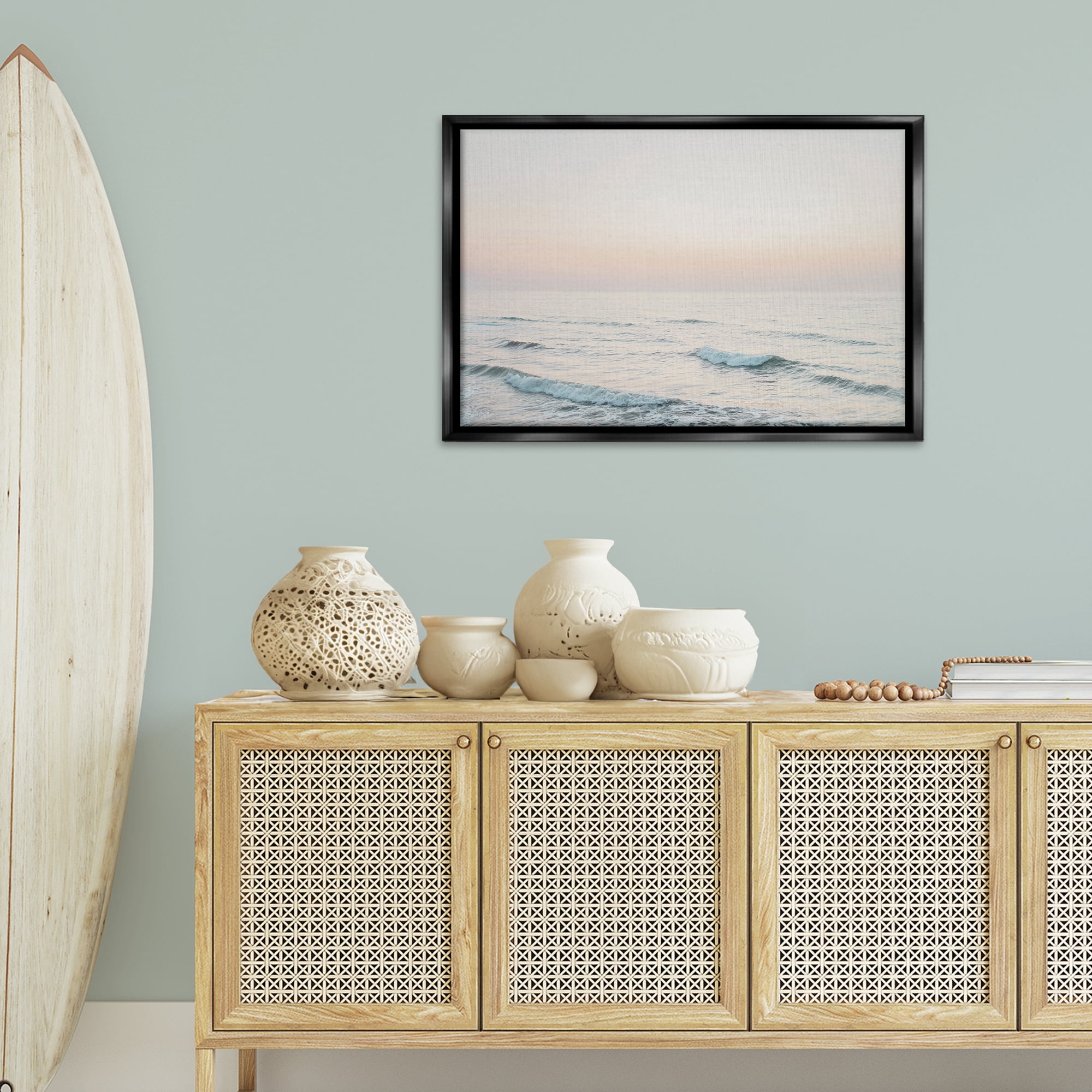Stupell Industries Rolling Waves At Dawn Coastal Photography Black Floater Framed Canvas Art Print Wall Art, 31 x 21