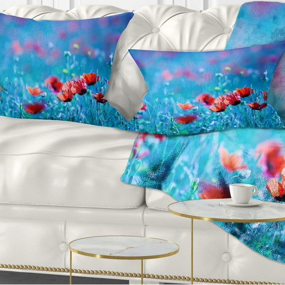 Designart Poppy Flowers Field At Night - Floral Throw Pillow - 12x20