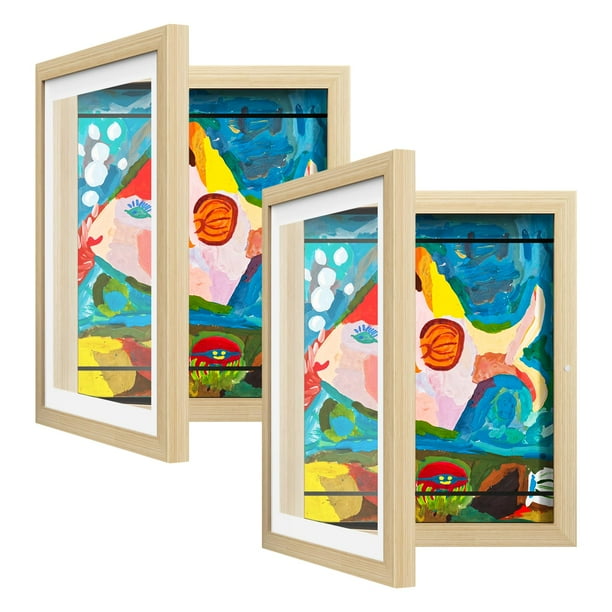 Marco de arte infantil AFEION, paquete de 2 unidades, intercambiable, 20 x 26 cm, con dos vetas de madera mate